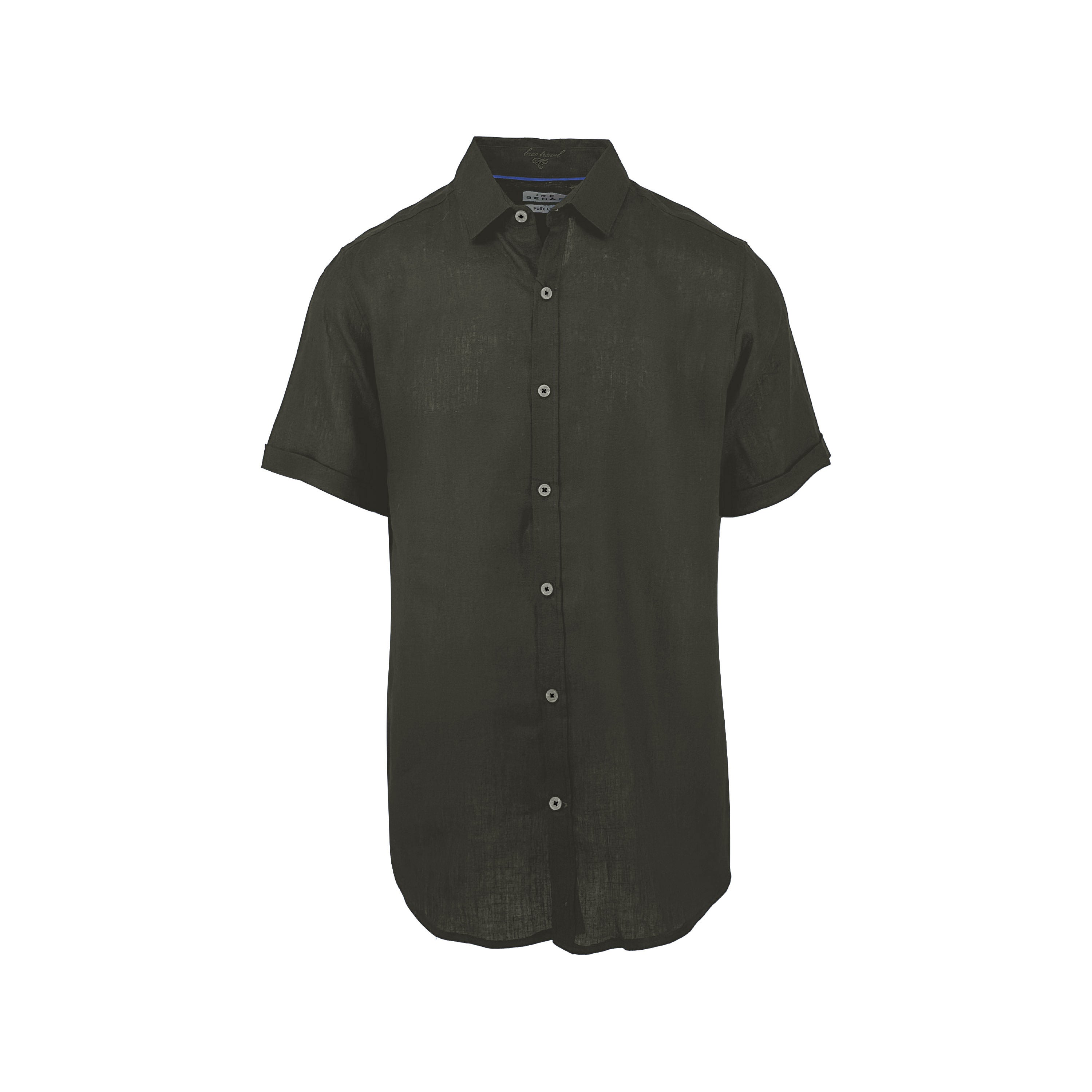 Men's green cotton linen short sleeve shirt - Shop stylish, high-quality mens shirts by Ike Behar