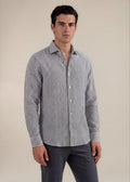 Hand-Finished Navy & White Striped Linen Shirt