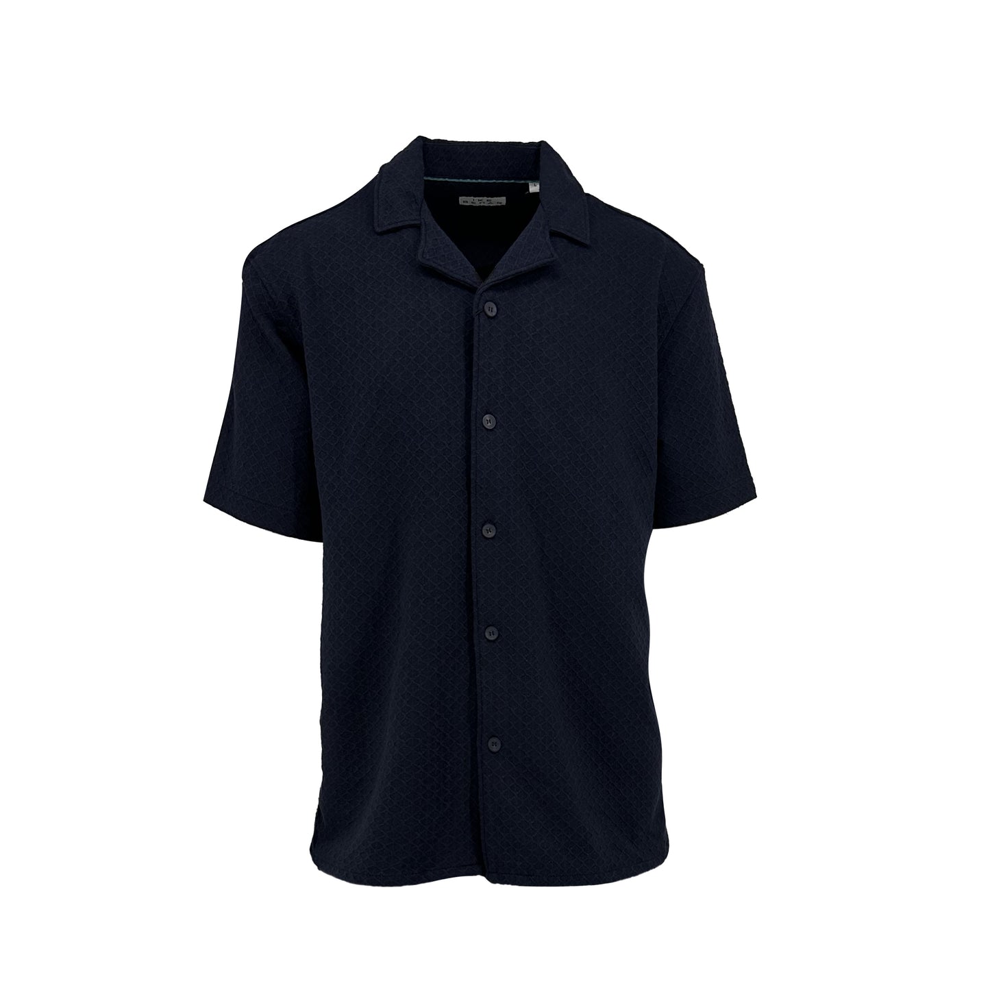 Navy Jacquard Knit Button-Front Sport Shirt