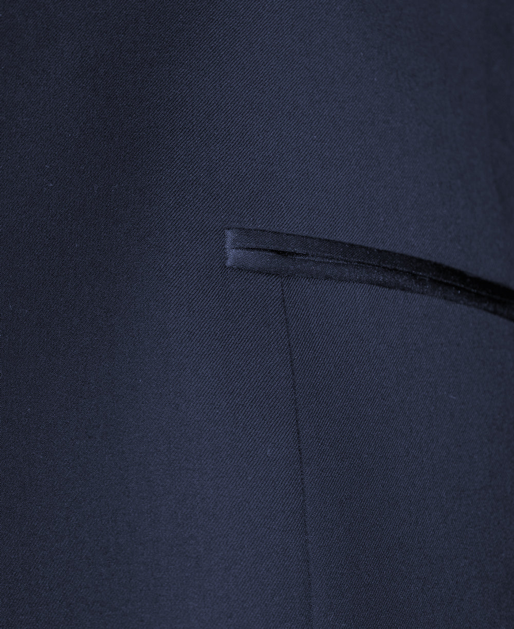 Navy Shawl Collar Stretch Evening Jacket