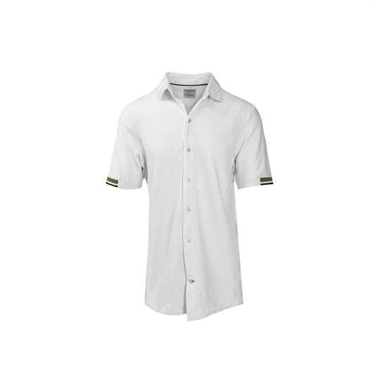 White Stretch Pique Button-Up Knit