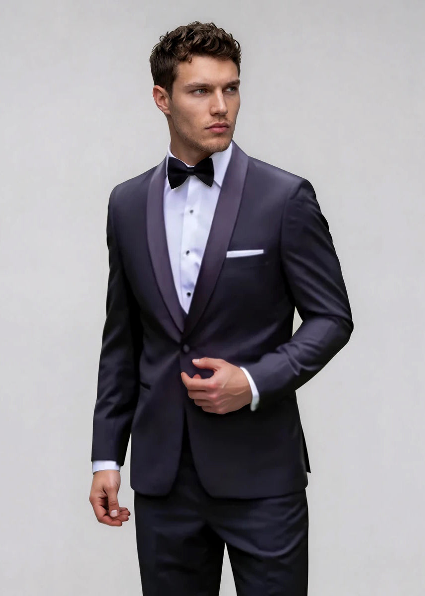 Black Shawl Collar Stretch Evening Jacket