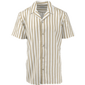 Men's wheat large stripe cotton and linen camp shirt - Shop stylish, high-quality men's shirts by Ike Behar