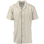 Men's wheat large stripe cotton and linen camp shirt - Shop stylish, high-quality men's shirts by Ike Behar