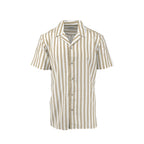 Men's wheat large stripe cotton and linen camp shirt - Shop stylish, high-quality men's shirts by Ike Behar