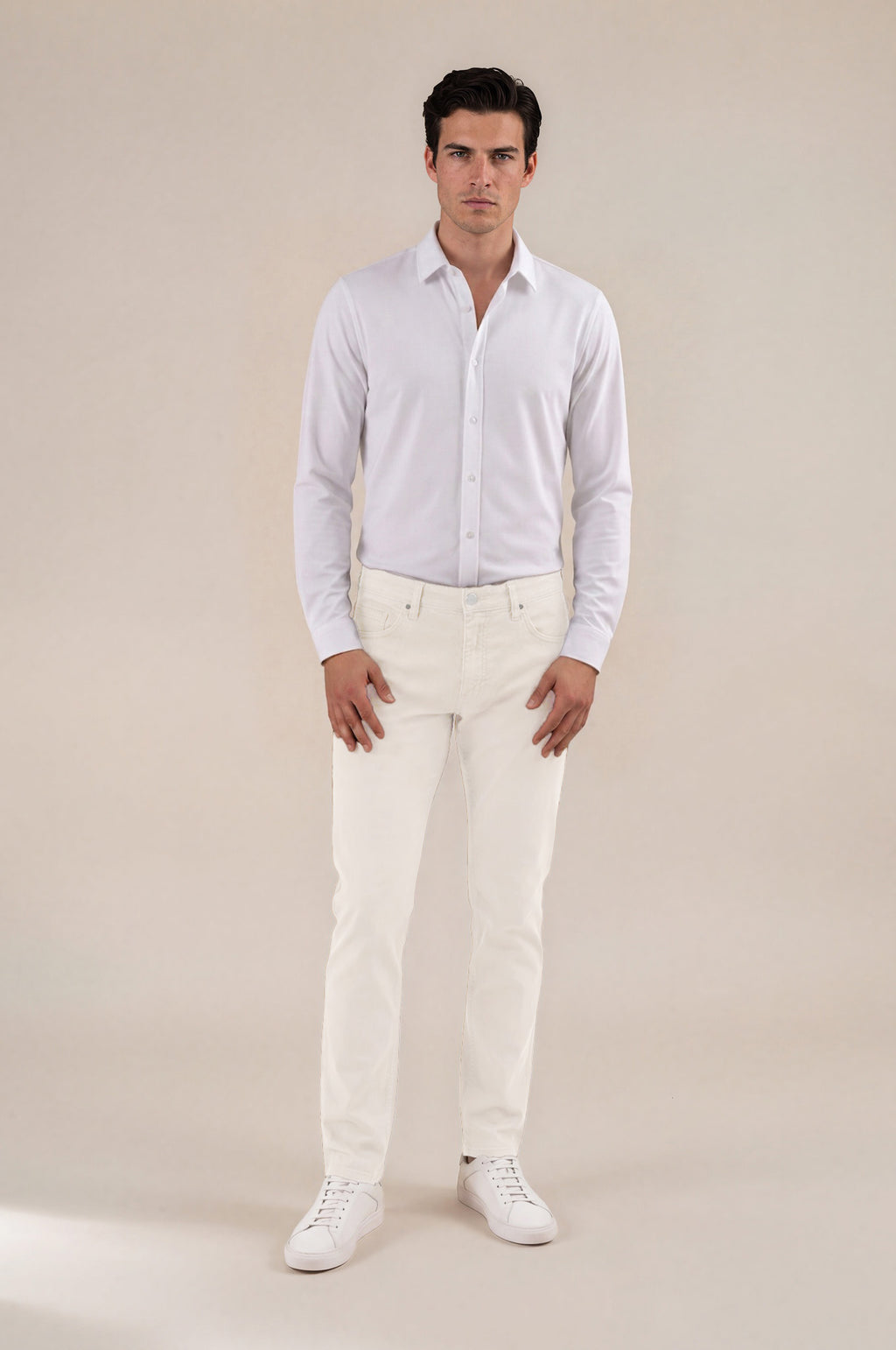 White Italian Five-Pocket Stretch Cotton Pant