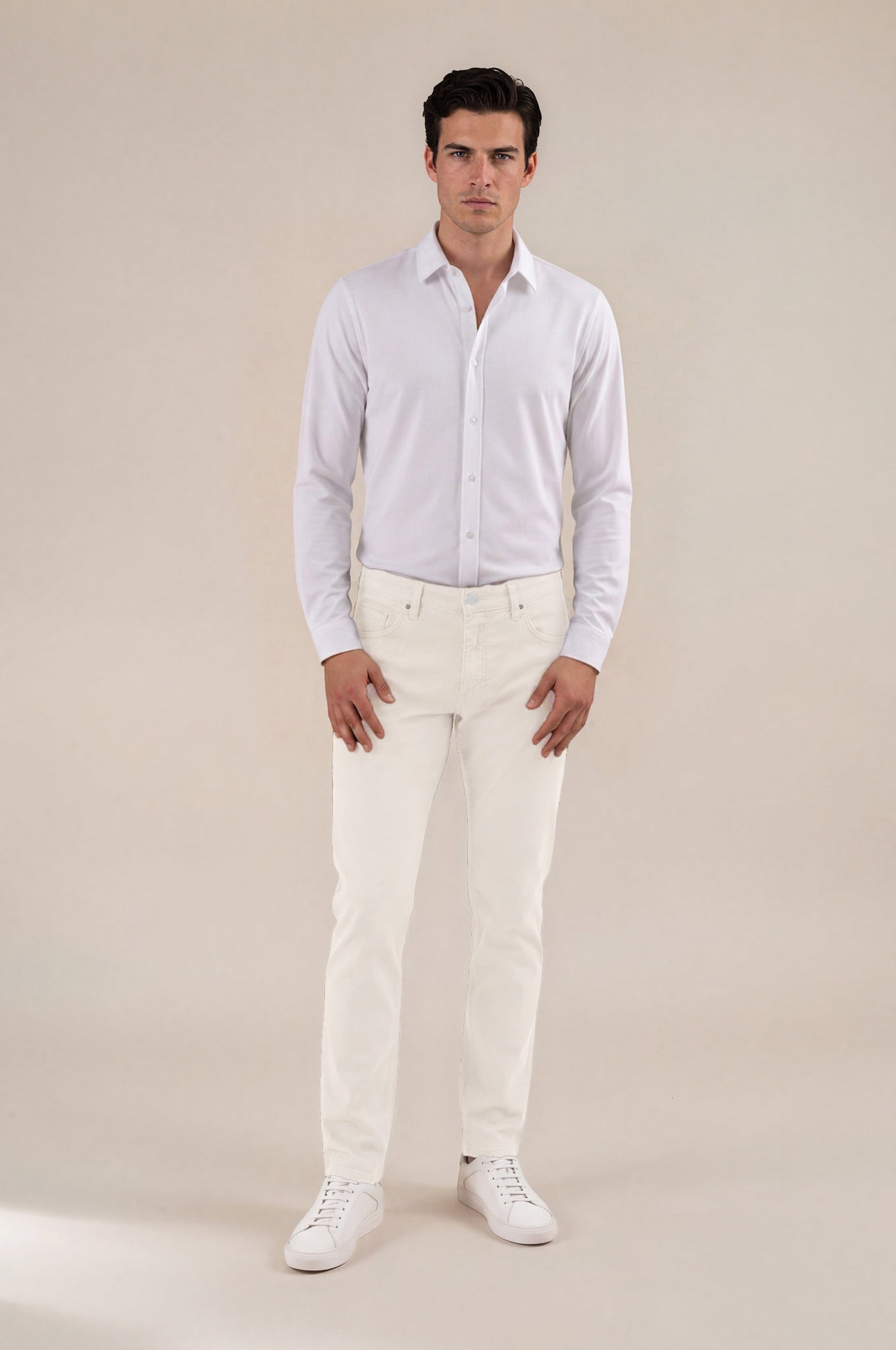 White Italian Five-Pocket Stretch Cotton Pant