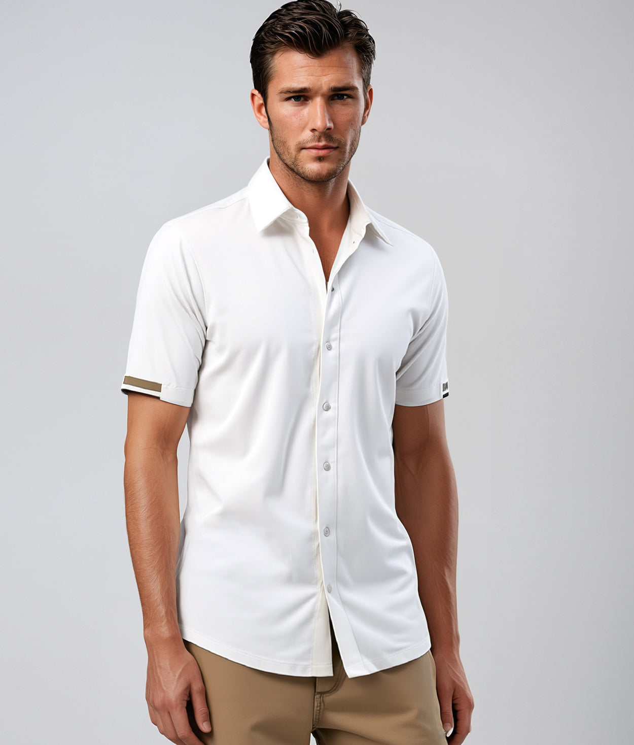 White Stretch Pique Button-Up Knit