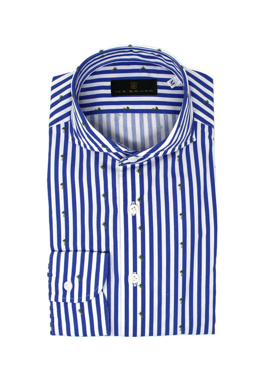 Royal Blue Stripe with Palm Tree Print Sport Shirt