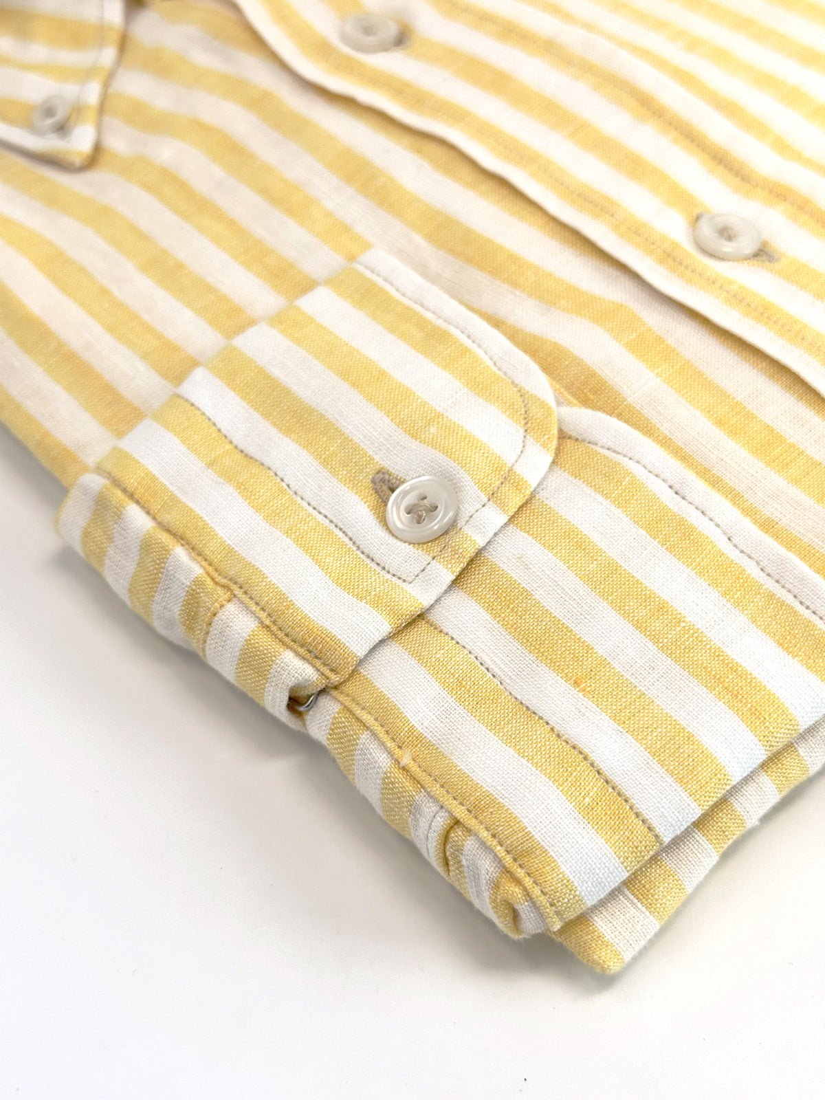 Yellow and White Bar Stripe Linen Sport Shirt