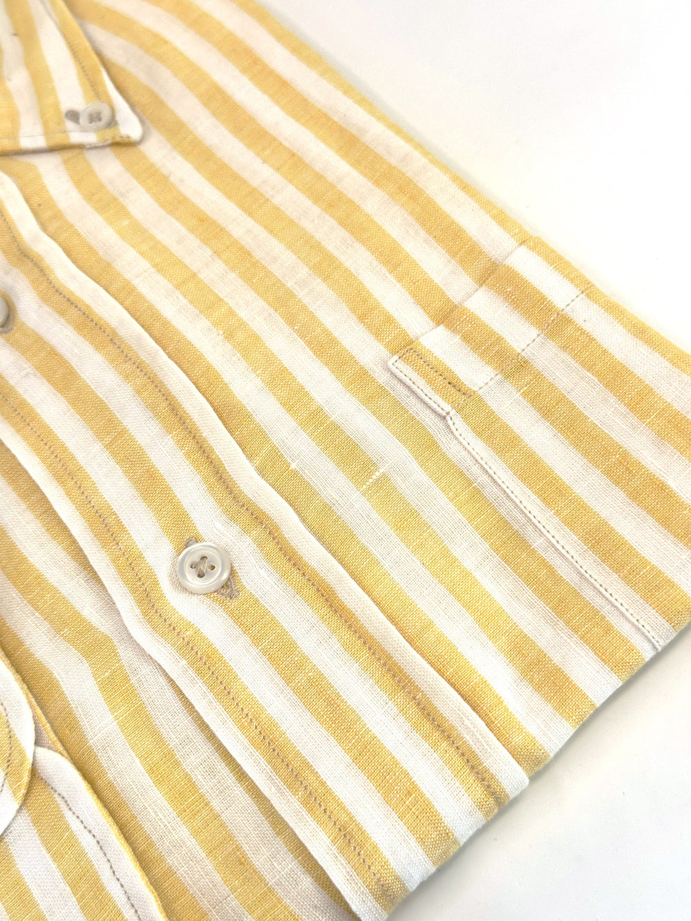 Yellow and White Bar Stripe Linen Sport Shirt