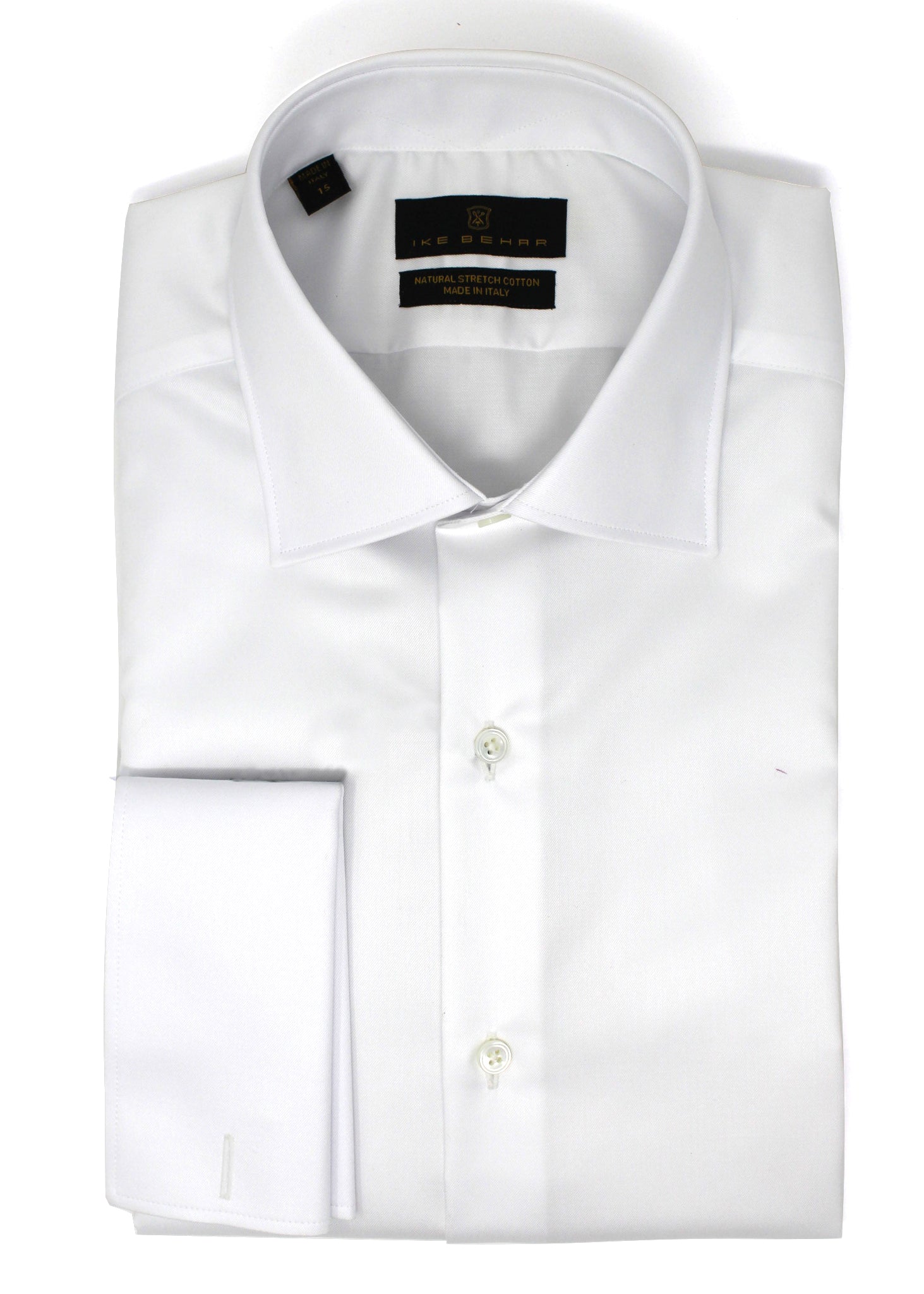White Twill Natural Stretch Cotton French Cuff Dress Shirt