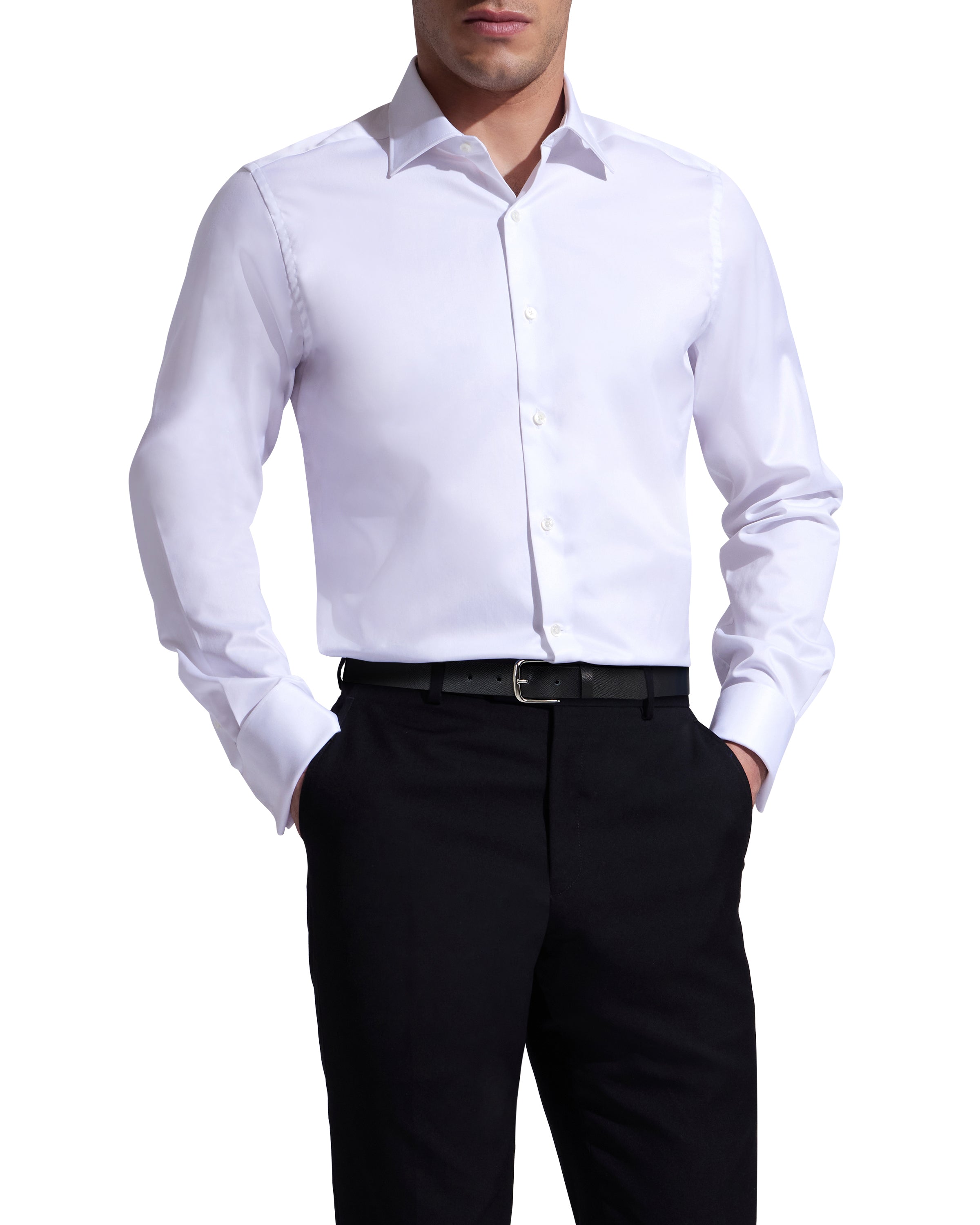 White Twill Natural Stretch Cotton French Cuff Dress Shirt – Ike Behar