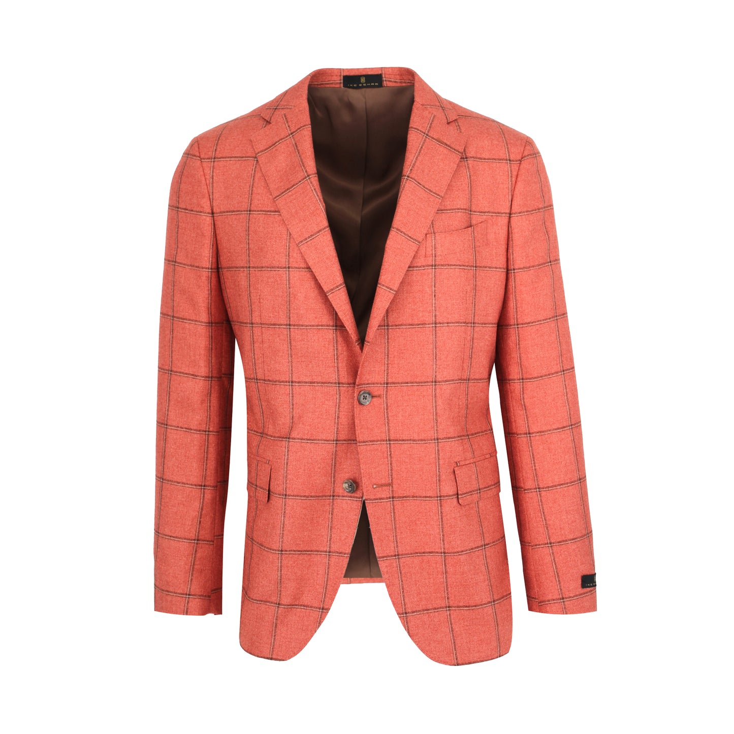 Coral with Brown Windowpane Silk & Cashmere Sport Coat