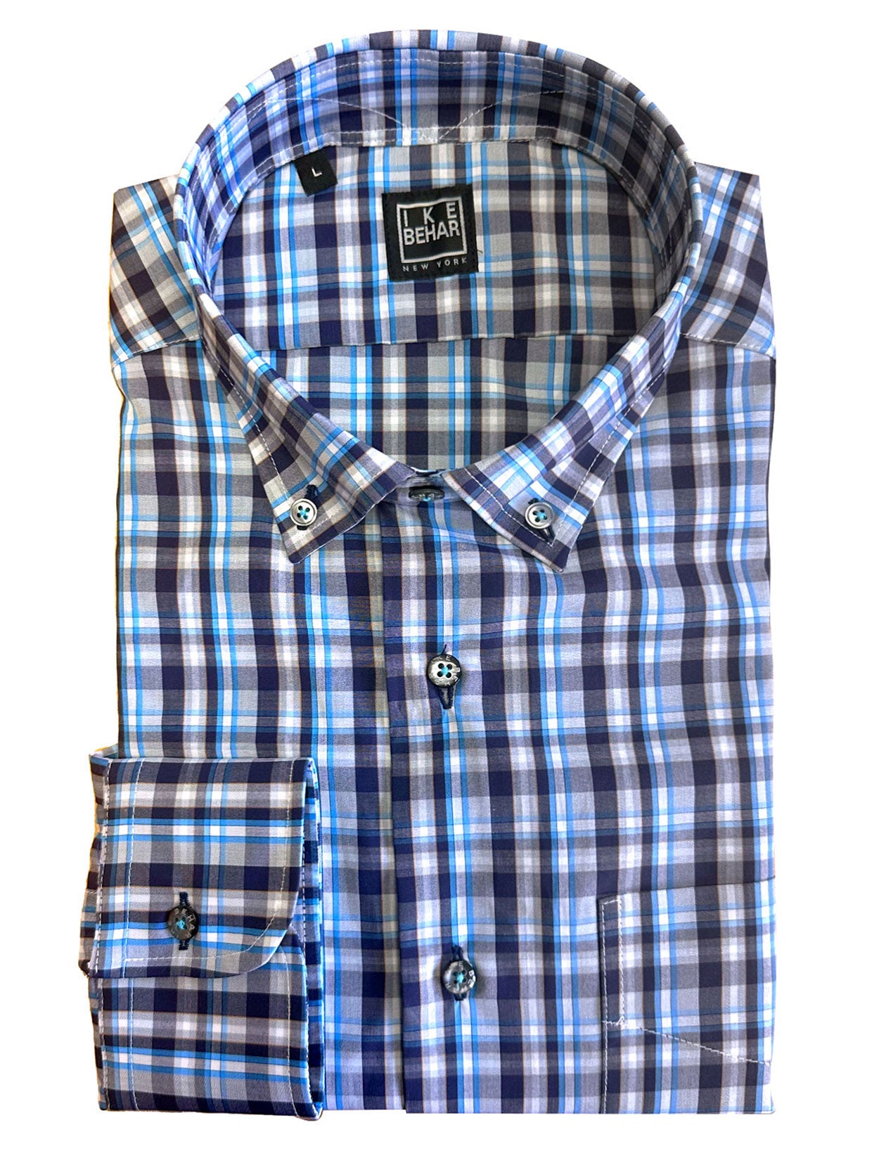 Navy & Turquoise Button-Down Sport Shirt