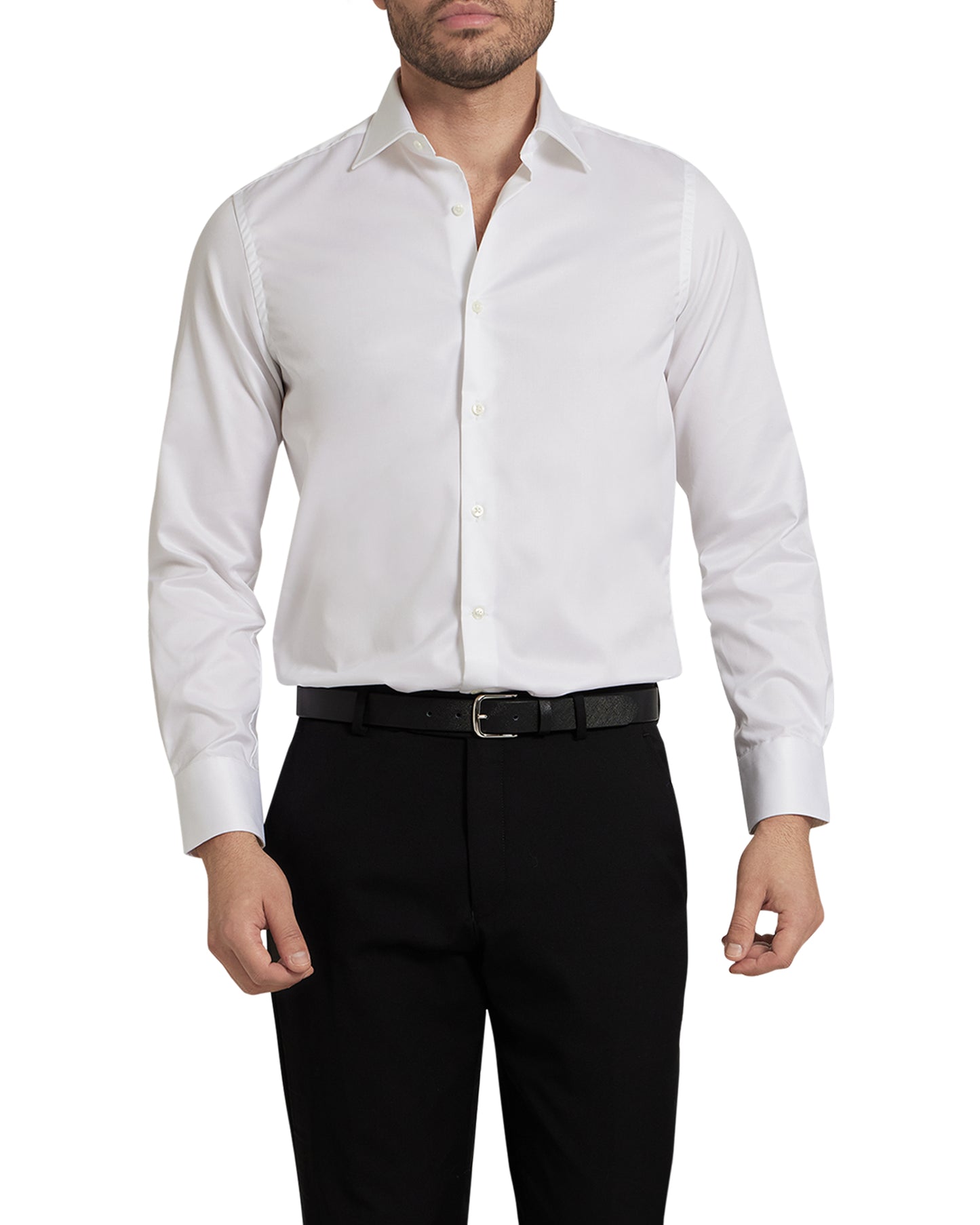 White Twill Natural Stretch Cotton Dress Shirt