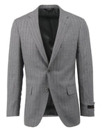 Men's grey herringbone sport coat jacket made of merino silk blend - Shop stylish high-quality mens sport coats by Ike Behar