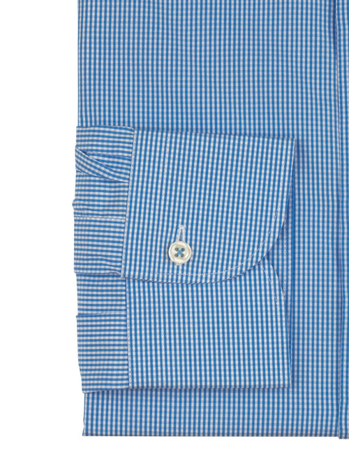 Men's blue gingham check dress shirt spread collar and button cuff - Shop stylish high-quality mens shirts by Ike Behar