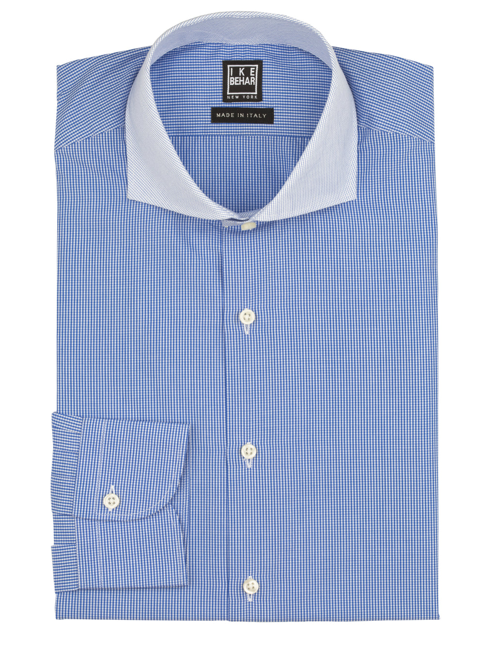 contrast collar dress shirt Men's Blue Check Contrast Collar Dress Shirt – Ike Behar