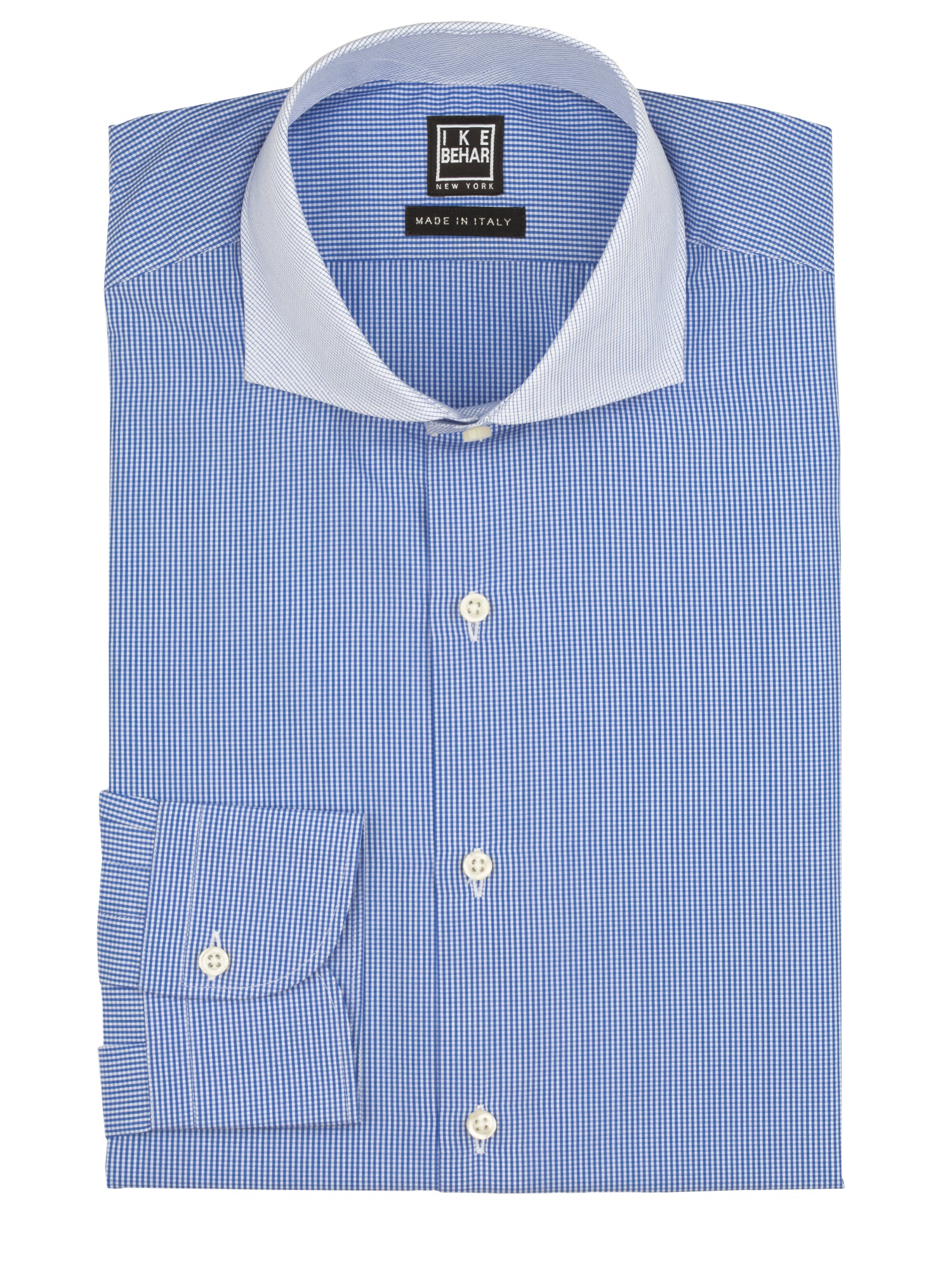 Men's Blue Check Contrast Collar Dress Shirt – Ike Behar