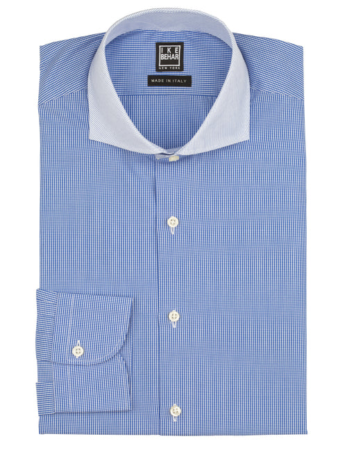 Men's blue check-on-check contrast collar dress shirt - Shop stylish high-quality mens shirts by Ike Behar