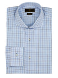 Men's blue graphic check dress shirt spread collar and button cuff - Shop stylish high-quality mens shirts by Ike Behar