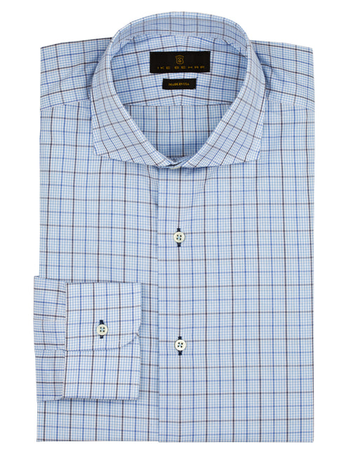 Men's blue graphic check dress shirt spread collar and button cuff - Shop stylish high-quality mens shirts by Ike Behar