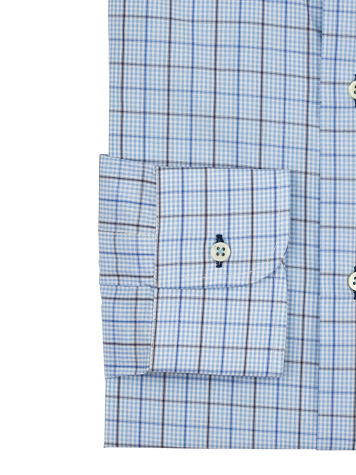 Men's blue graphic check dress shirt spread collar and button cuff - Shop stylish high-quality mens shirts by Ike Behar
