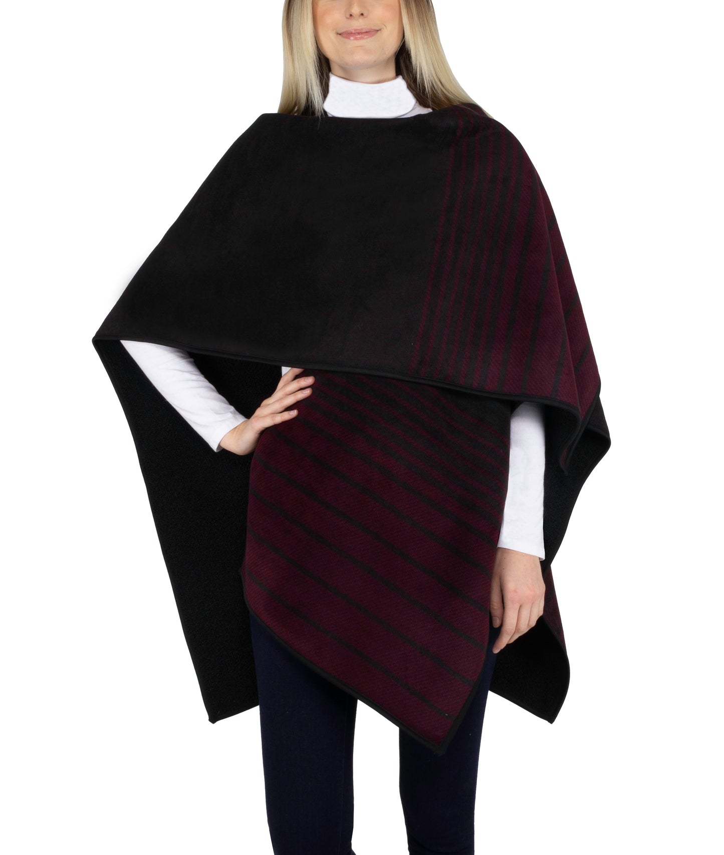 Black with Maroon Stripe Women's Reversible Fashion Wrap