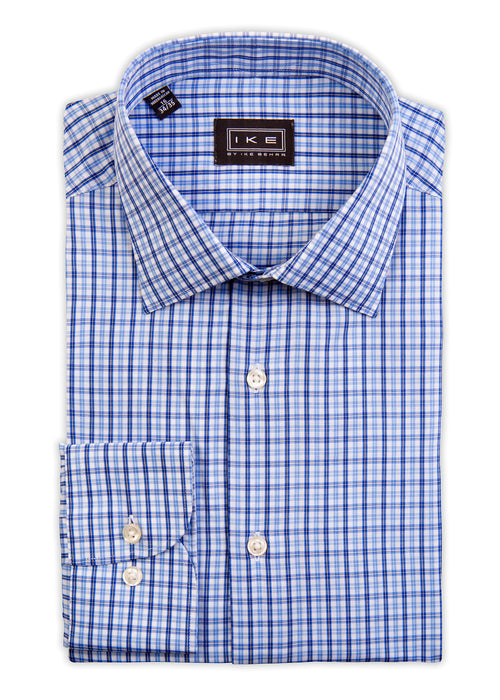 Men's blue on blue multi-check dress shirt made of 100% cotton - Shop stylish high-quality mens shirts by Ike Behar