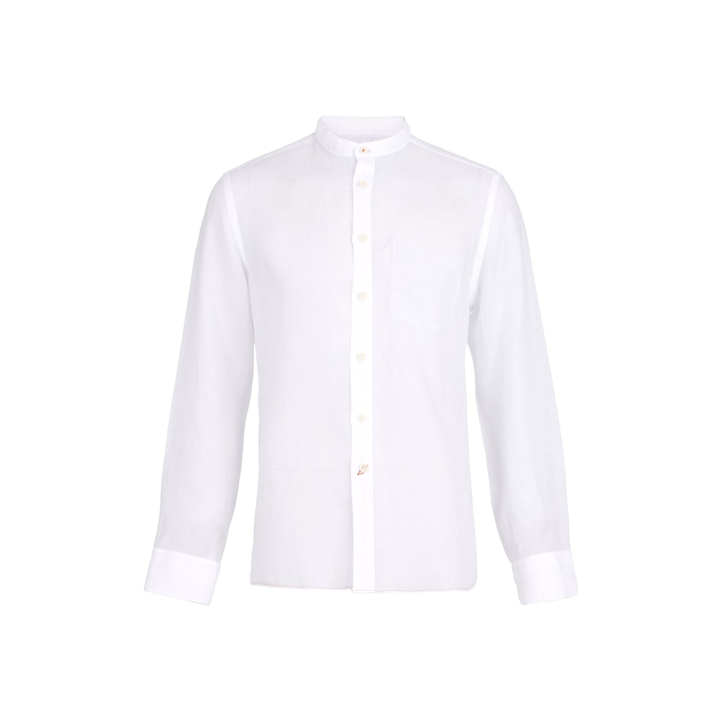 White Linen Band Collar Sport Shirt