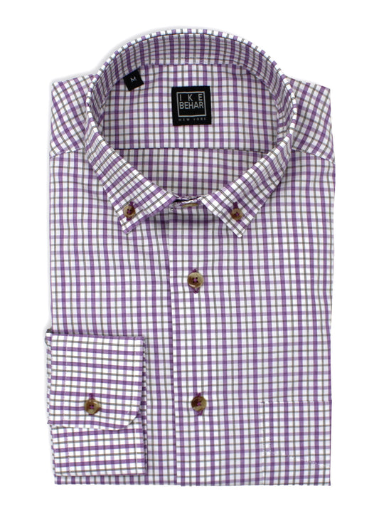 Purple & White Check Button-Down Sport Shirt