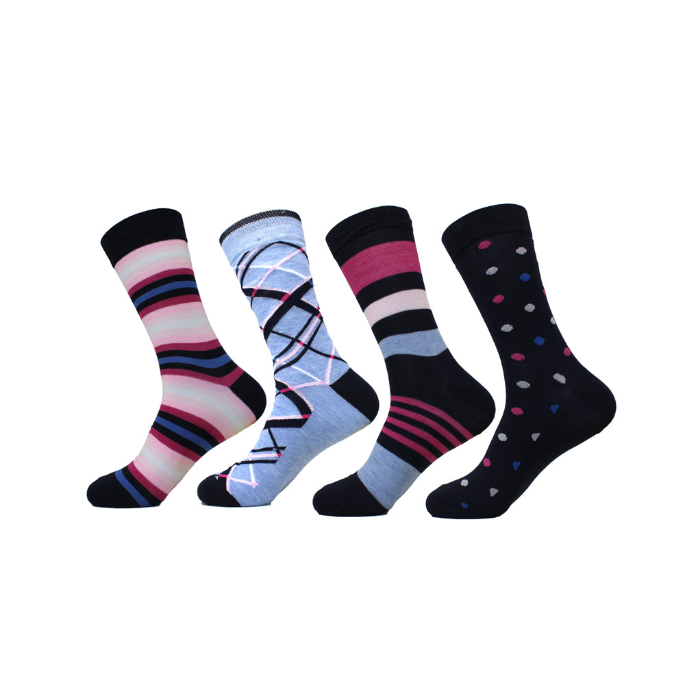Navy with Pink Multi-Stripe Dress Sock Pack