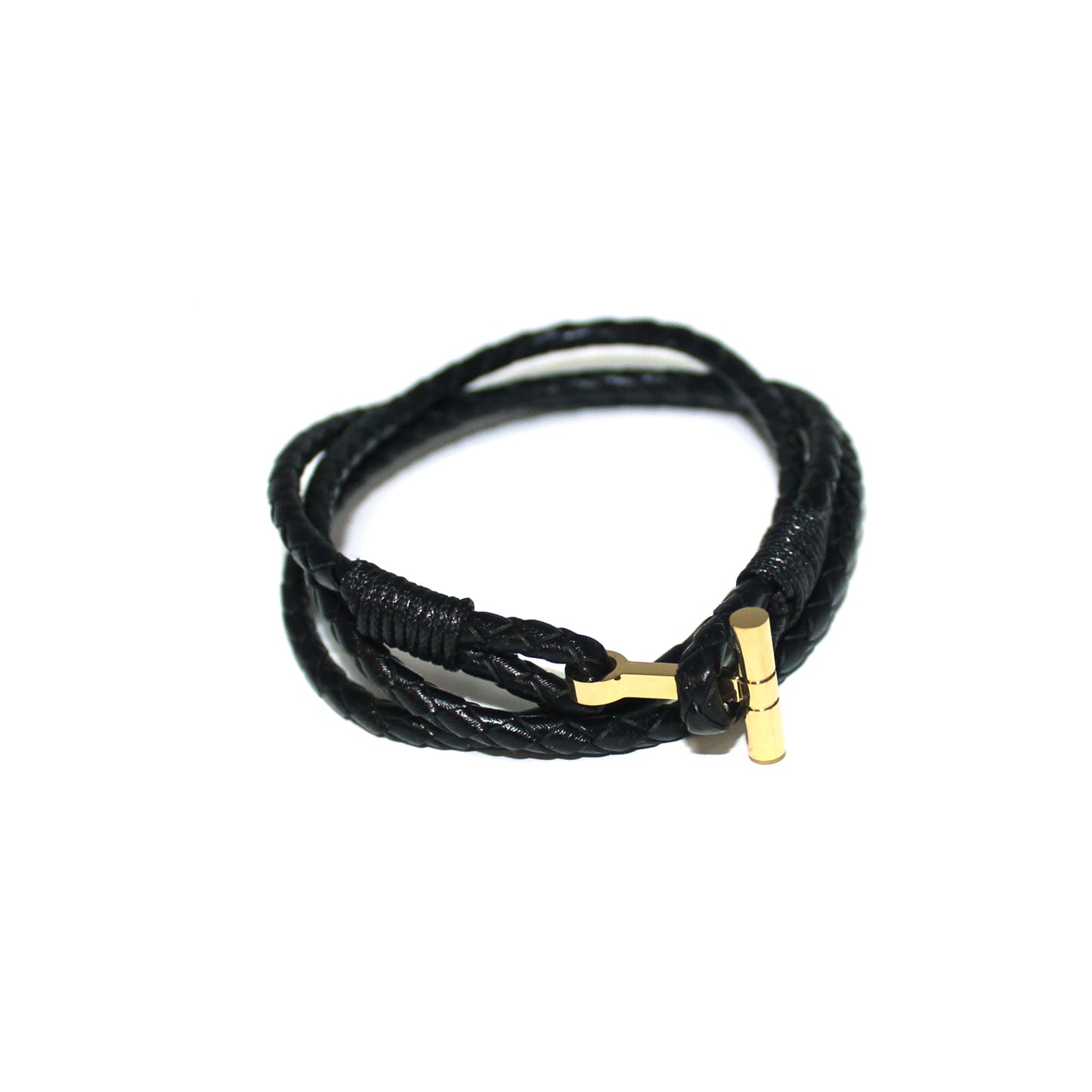 Black rope with gold T bracelet men's bracelet