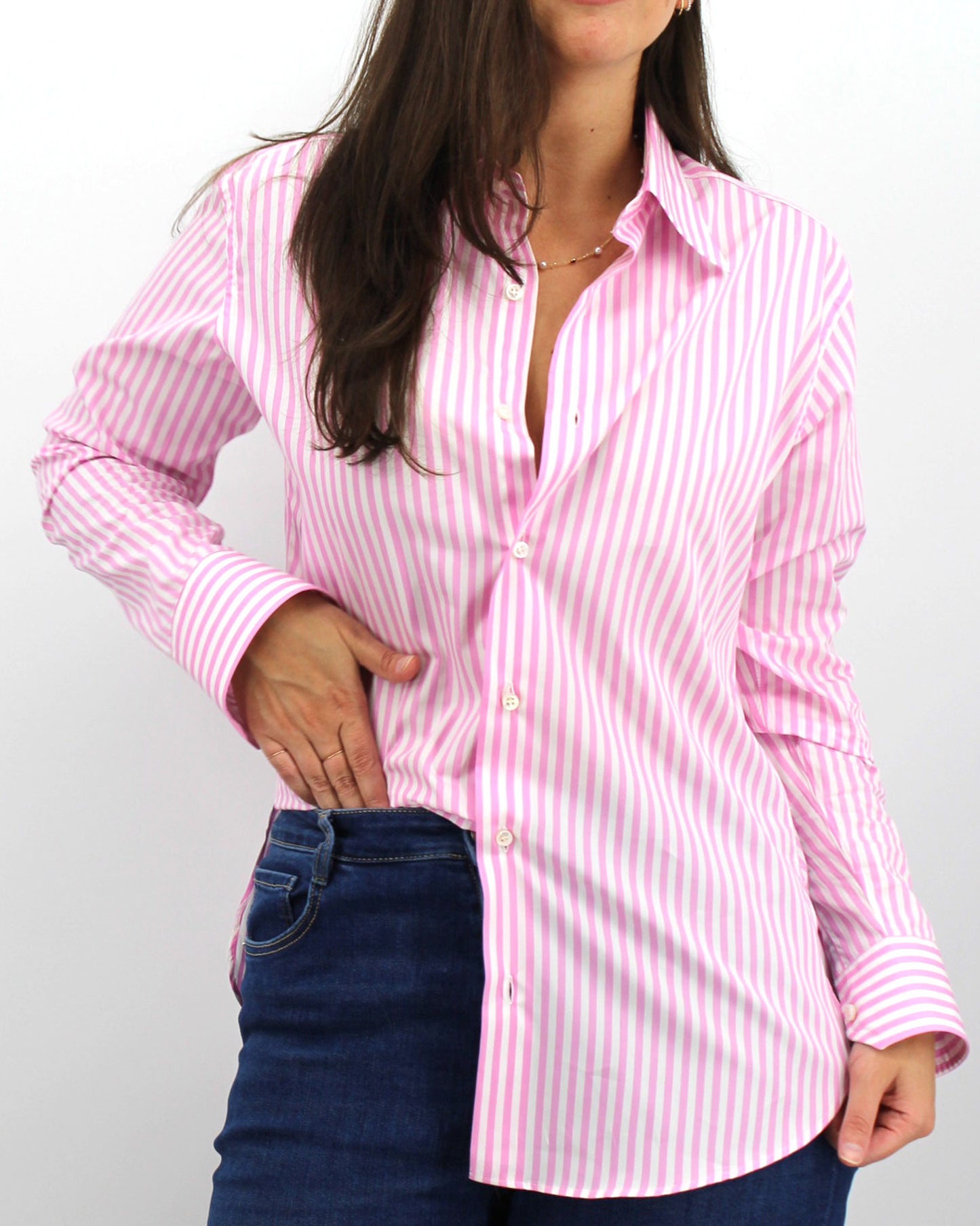 Ladies' Pink & White Striped Shirt