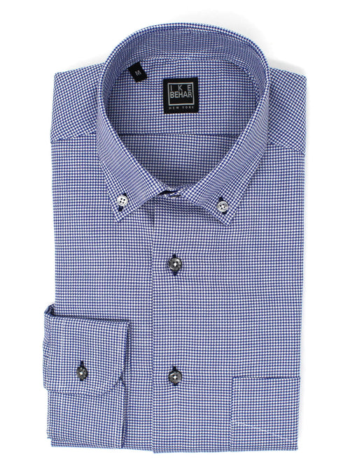 Men's Blue Houndstooth Button-Down Sport Shirt. Shop stylish high-quality mens sport shirts by Ike Behar.