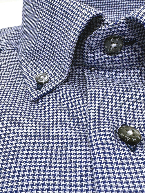 Men's Blue Houndstooth Button-Down Sport Shirt. Shop stylish high-quality mens sport shirts by Ike Behar.