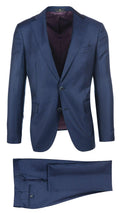 Men's navy pin stripe suit made of 100% wool. Shop stylish high-quality mens tuxedo suit by Ike Behar.