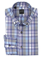 Men's navy & purple plaid button-down 100% cotton sport shirt. Shop stylish high-quality mens sport shirts by Ike Behar.