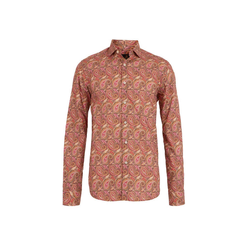 Men's Paisley Print long sleeve sport shirt 100% cotton with franco collar. Shop stylish high-quality mens sport shirts by Ike Behar.