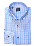 Men's sky and white check button-down 100% cotton sport shirt. Shop stylish high-quality mens sport shirts by Ike Behar.