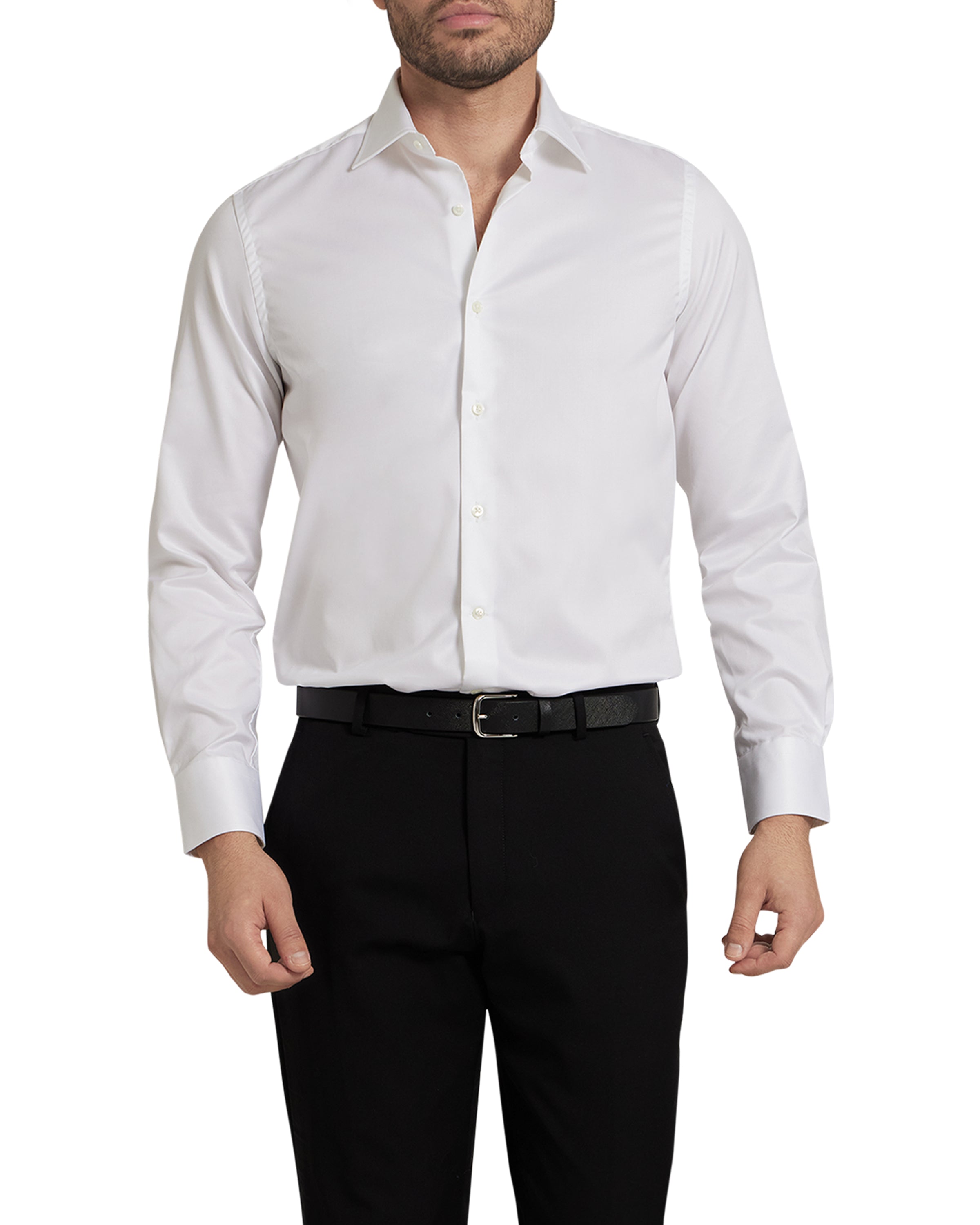 White Twill Natural Stretch Cotton Dress Shirt White Twill Natural Stretch Cotton Dress Shirt
