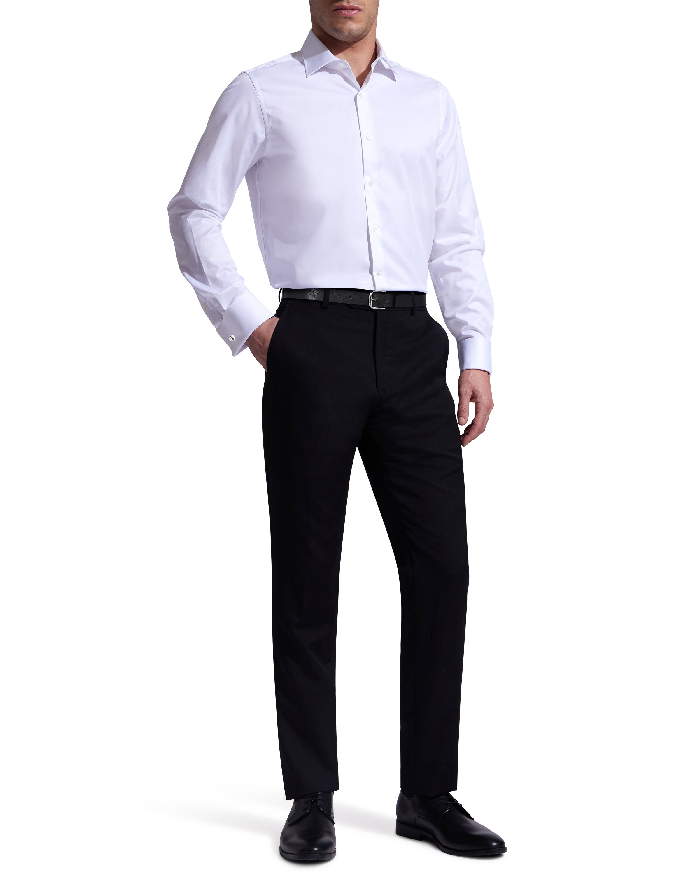 black and white french cuff dress shirt French Cuff Dress Shirt with Tie Combo White Black Stripe DS3813P2 White/Black 17.5 34/35