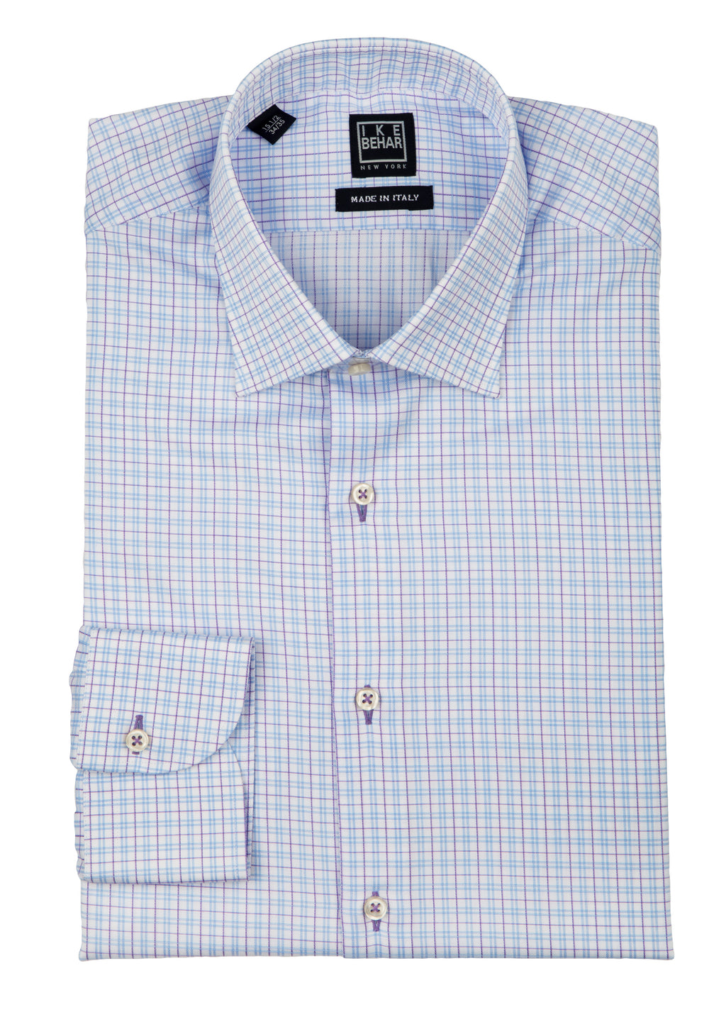 Men's white with blue pink check dress shirt - Shop stylish high-quality mens shirts by Ike Behar