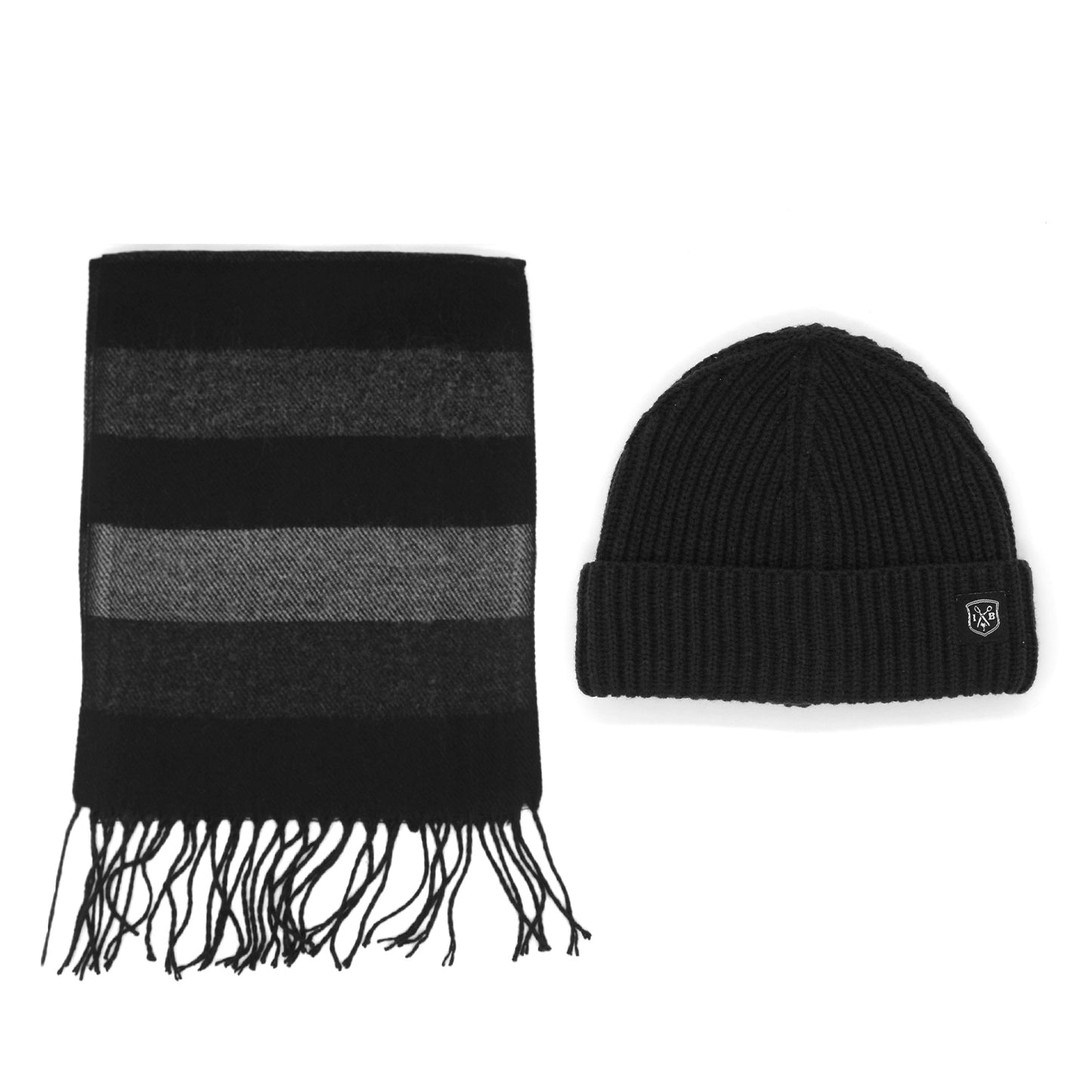 Black & Charcoal Knit Hat/Scarf Set
