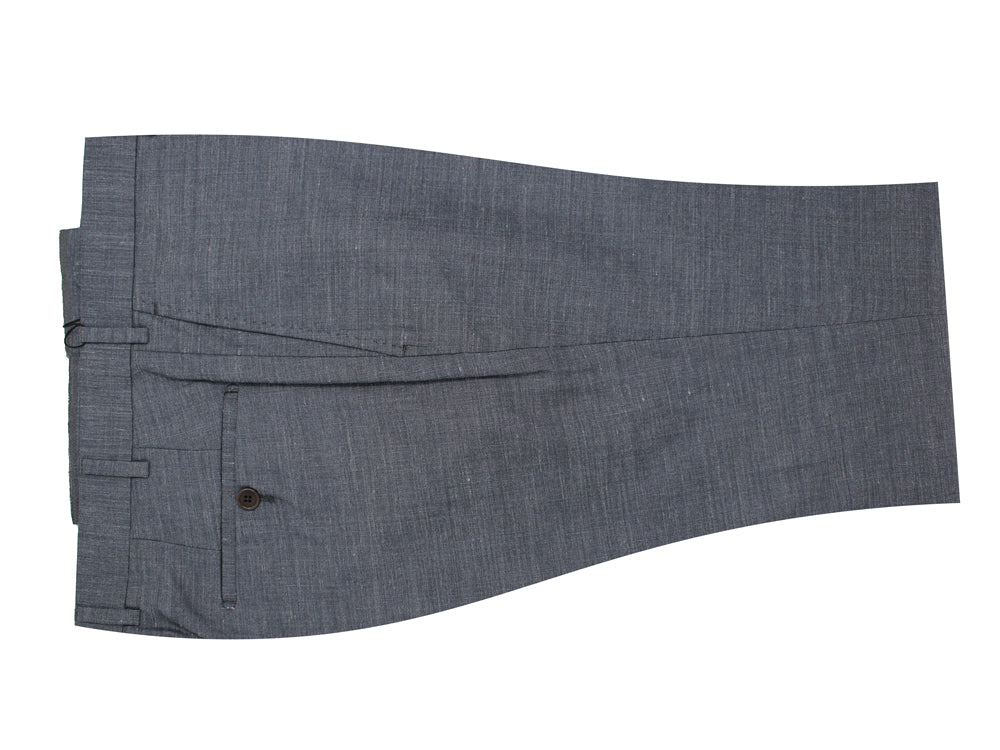 Grey Flat Front Textured Weave Dress Pants