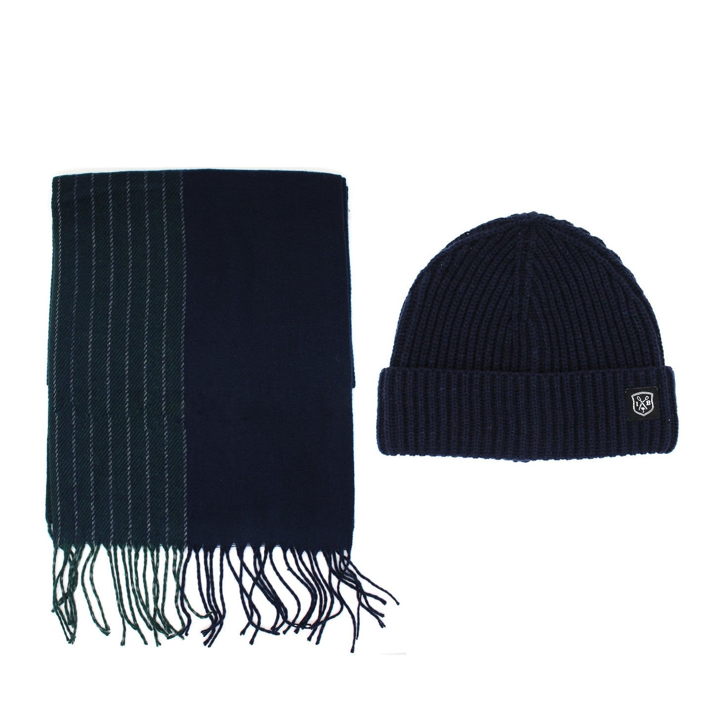 Navy & Pine Knit Hat/Scarf Set