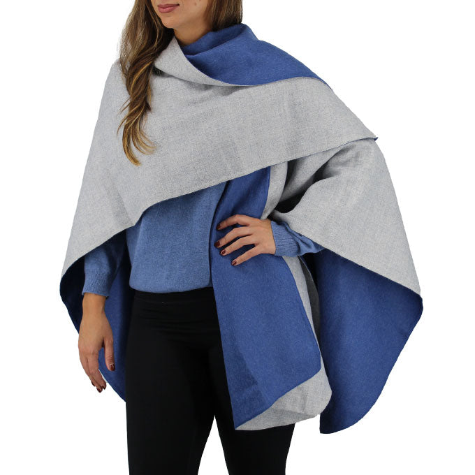 Blue & Grey Fine Baby Alpaca Reversible Fashion Wrap
