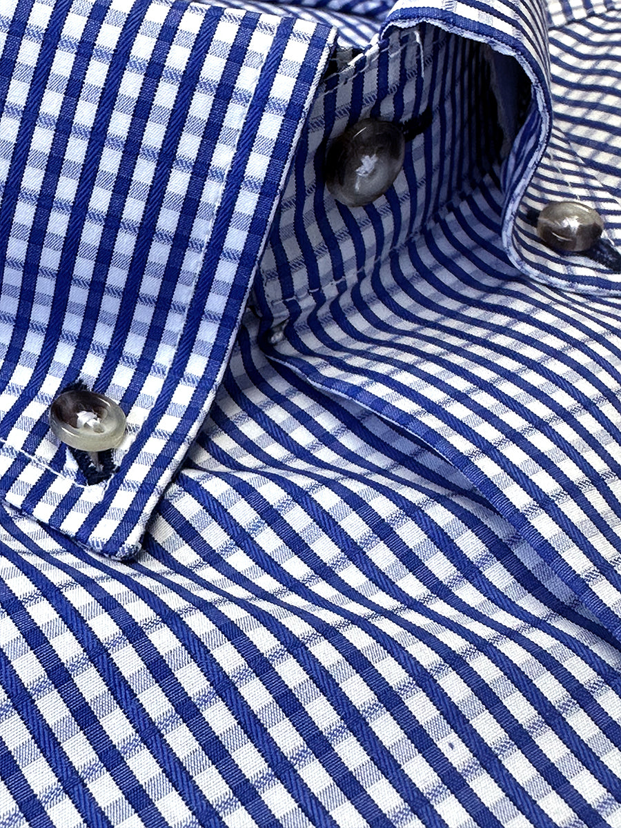 Blue Jacquard Check Button-Down Collar Sport Shirt